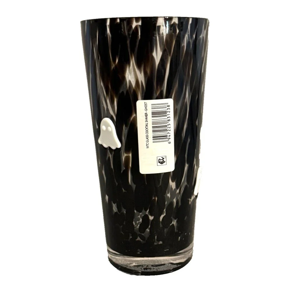 Way to Celebrate Glass Cocktail Shaker in a black tie-dye finish w/ ghost charms